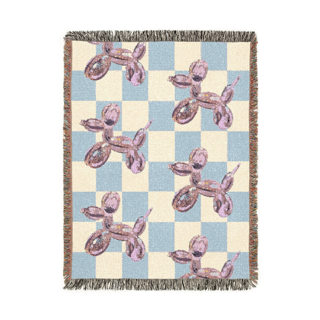 Checkered Balloon Dog Woven Blanket