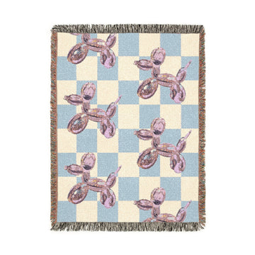 Checkered Balloon Dog Woven Blanket