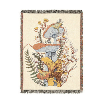 Orange Mushrooms Woven Blanket
