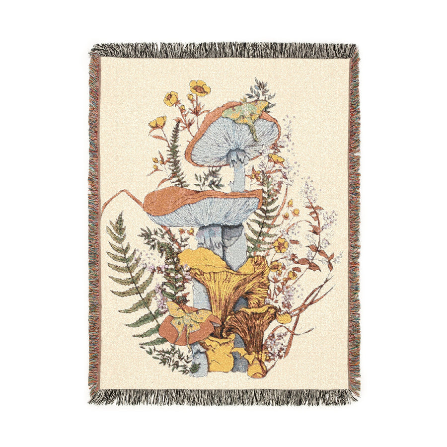 Orange Mushrooms Woven Blanket