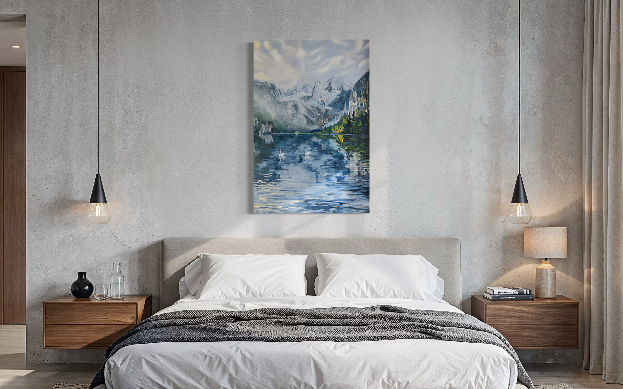 "Two Swans (In Love) on Lake Gosau" Giclée Print