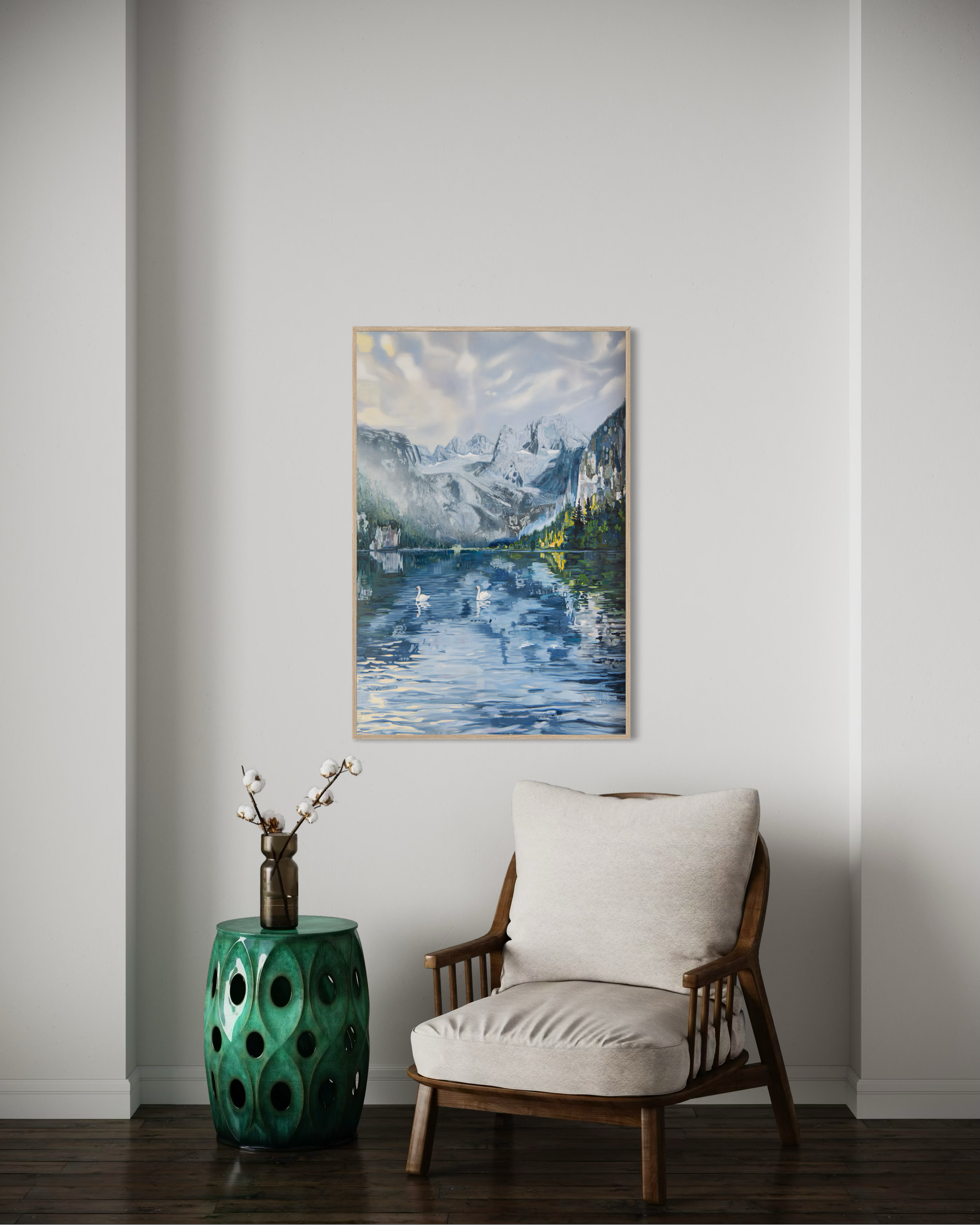 "Two Swans (In Love) on Lake Gosau" Giclée Print