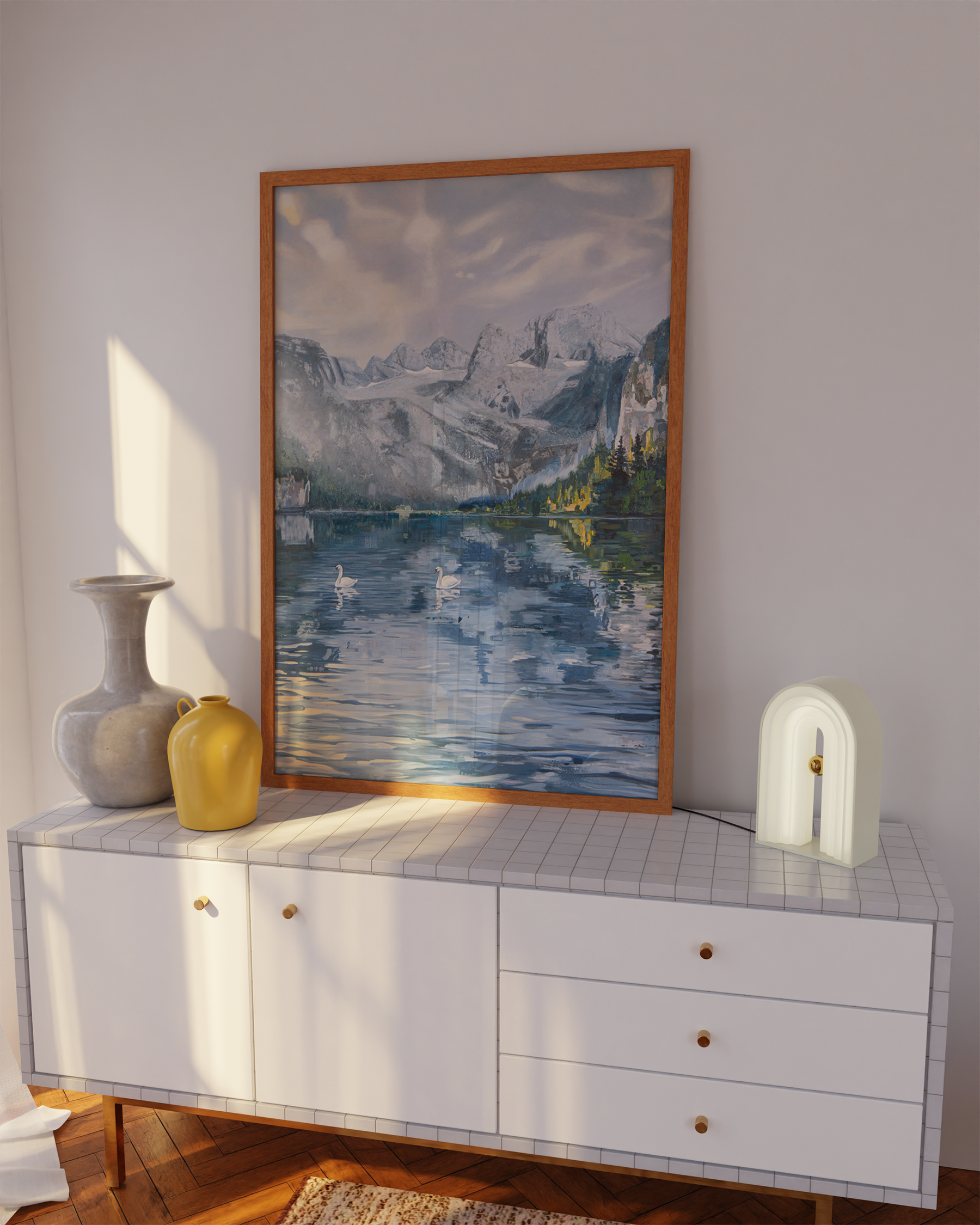 "Two Swans (In Love) on Lake Gosau" Giclée Print